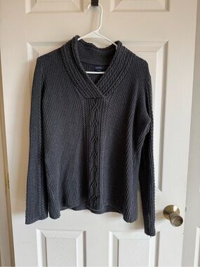 Nautica Dark Gray Cable-Front Cowl Neck Sweater